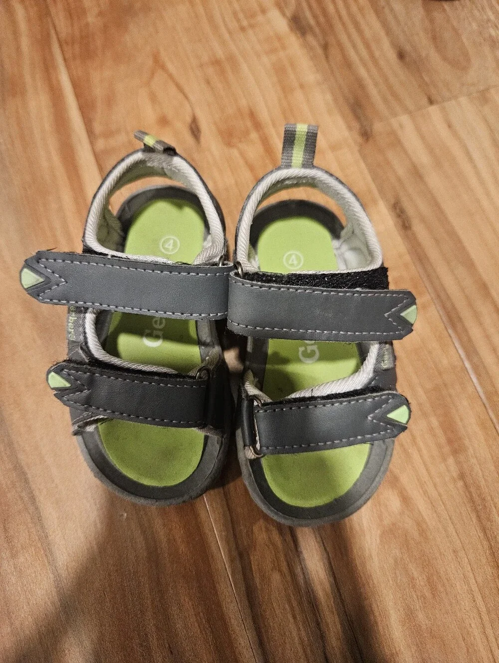 Kids Size 4 Gray and Lime Green Velcro Sandals